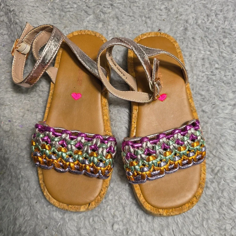 Steve Madden Sandals Pink Multi Braided Metallic Ankle Strap Girls Size 1‎ NEW